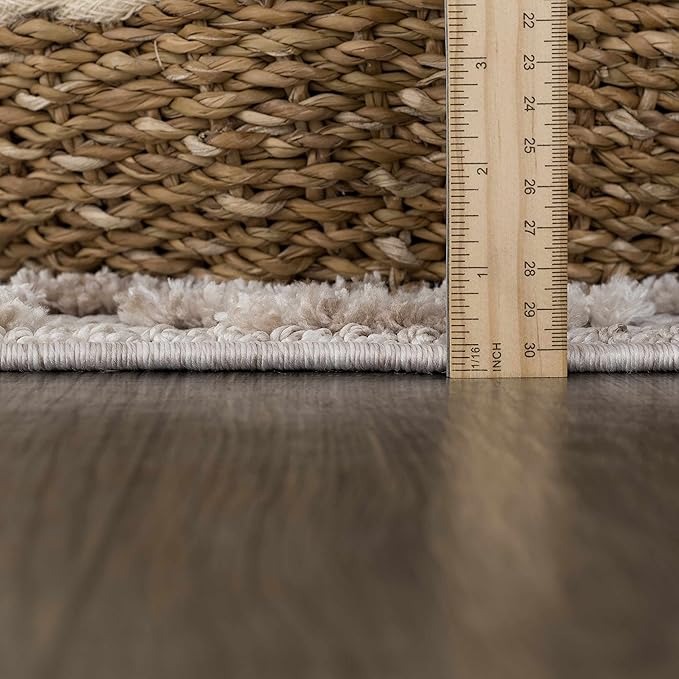 Hauteloom Poydras Farmhouse Living Room Bedroom Modern Moroccan Area Rug - Soft Shaggy High Low Carpet - High Pile - Bohemian, Boho - Gray, Beige, Cream - 9'2" x 12'