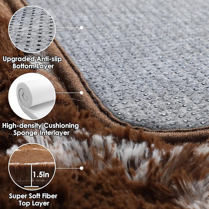 ONASAR 5x7 Area Rugs for Living Room Bedroom, Washable Fluffy Brown and White Throw Rug, Geometric Boho Soft Plush Shaggy Floor Bedside Carpet Mat for Nursery Kids Girls Boys Teen Dorm Home Decor