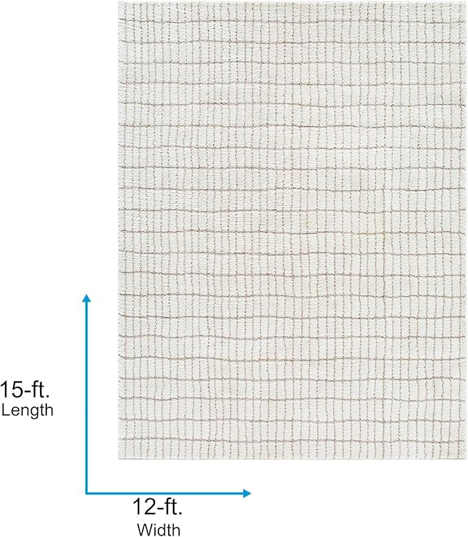 Livabliss x Our PNW Home Cascade Minimalist Striped Area Rug, 12' x 15', Ivory/Light Brown