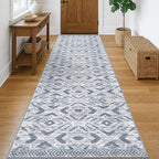 KILOCOCO Hallway Runner Rug 3'x10' Washable Printed Moroccan Runner Rug Non Slip Entryway Runners Soft Indoor Long Floor Rugs for Bedroom Kitchen Living Room Geometric Boho Carpet Runners, Grey White