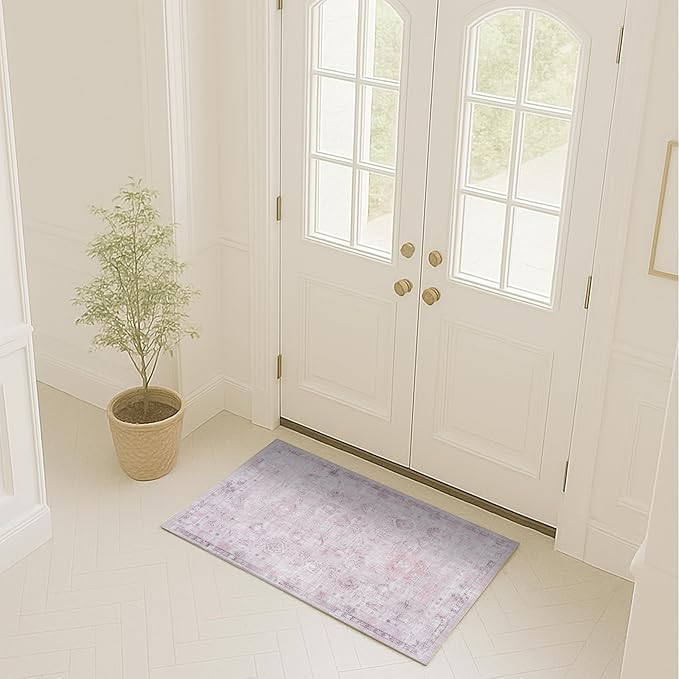 Fame Rugs Turkish Rug. Washable Vintage Oriental Antique Inspired Traditional Doormat Small Modern Area Rugs Luxury Entryway Entry Bedroom Bathroom Kitchen (412PP, 2' x 3')
