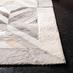 Premium Diamond Pattern Leather Area Rug, Geometric Cowhide Patchwork Carpet - 4X6 ft, Luxury Beige and Grey Non-Slip Floor Accent for Dining Room, Living Room, Hallway