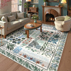 Floral Boho Washable Area Rug for Bedroom, Large Botanical Living Room Rugs 8x10, Non Slip Soft Indoor Throw Carpet for Home Office Nursery Dining Room Playroom (Beige,8 x 10)