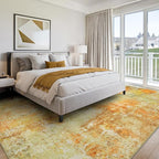 Washable Area Rugs for Living Room 8x10 - Large Neutral Modern Abstract Rug, Soft Low Pile Carpet with Non Slip Backing for Under Dining Room Table, Bedroom, Home, Office, Dorm - Yellow Brick