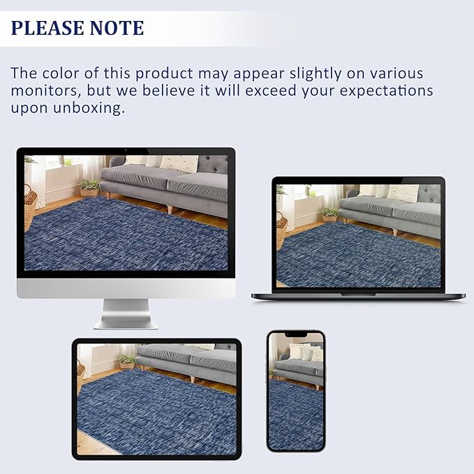 RUGSREAL Washable Area Rug for Bedroom 5x7 Contemporary Dining Room Throw Rug Low-Pile Solid Modern Rug Non-Slip Stain Resistant Home Office Solid Rug for Living Room Bedroom Kids Room, 5' x 7' Blue