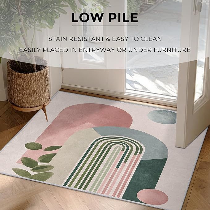Mid Century Modern Rugs for Home Decor, 5x8 ft, Boho Abstract Geometry Area Rugs for Living Room, Soft Non Slip Washable Minimalist Arched Carpet Bedroom Decorations Dt-Ghf-19
