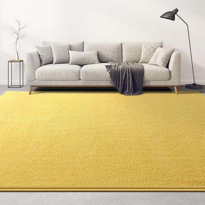 Large Area Rugs for Living Room Bedroom, 6x9 Feet Yellow Rug, Minimalist Modern Shag Rug, Soft Thick Comfy Memory Foam Indoor Carpet, Non-Slip Washable Rug for Boys Girls Dorm Nursery Room Home Decor