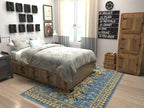 Unique Loom Taftan Collection Border Geometric Tribal Inspired Design Area Rug (5' 0 x 8' 0 Rectangular, Light Blue/ Gold)
