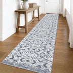 KILOCOCO Hallway Runner Rug 2.6'x16' Washable Printed Moroccan Runner Rugs Non Slip Entryway Rugs Soft Indoor Long Floor Rug for Bedroom Kitchen Living Room Geometric Boho Carpet Runners, Grey White