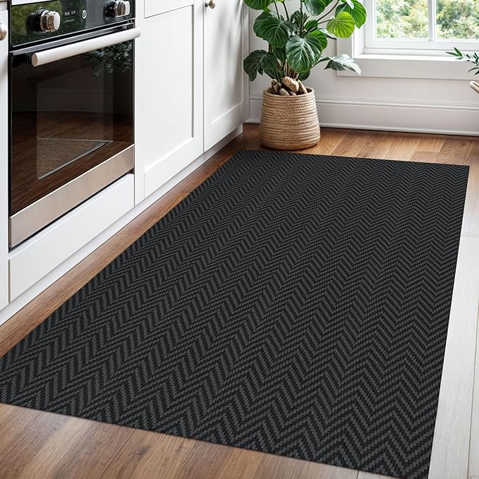 3x5 Ft Braided Area Rug Washable Rugs for Entryway Throw Rugs with Rubber Backing Boho Door Mat Indoor Entrance Cotton Kitchen Mats Woven Front Door Carpet for Foyer Living Room, Black/Grey