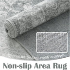 jinchan Washable Area Rug 8x10 for Living Room - Soft Faux Wool Ultra-Thin Stain Resistant Non-Slip Distressed Vintage Floral Large Carpet for Bedroom,Dining Room,Home Office,Nursery(Grey, 8'x10')
