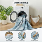WITSHOCK 5x7 Washable Rug for Living Room,Modern Floral Distress Print Pattern Area Rugs,Stain Resistant with Non Slip Backing Carpet for Dining Room,Bedroom & Home Decor,Blue/Light Blue