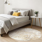 Round Rug Living Room Rugs: 5Ft Washable Circle Large Abstract Modern Soft Stain Resistant Non Slip Indoor Floor Carpet for Bedroom Nursery Office Dining Room Dorm Home House Decor- Gray Gold