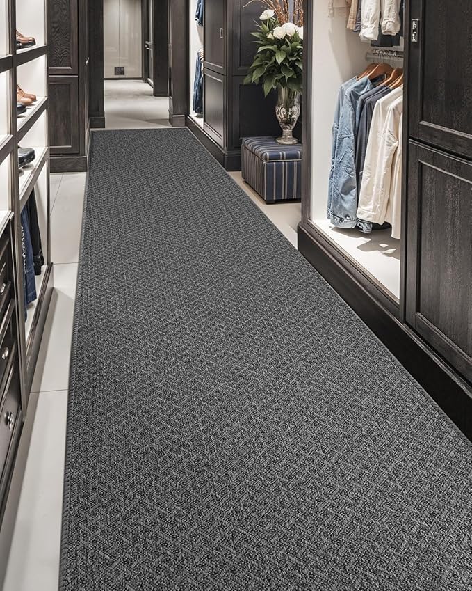 Color&Geometry Large Door Mat 3'x10' Runner Rug with Rubber Backing(Rolled-up NO Creases), Non Slip Washable Hallway Runner Rug, Carpet Runners for Hallway Living Room Bedroom, Grey