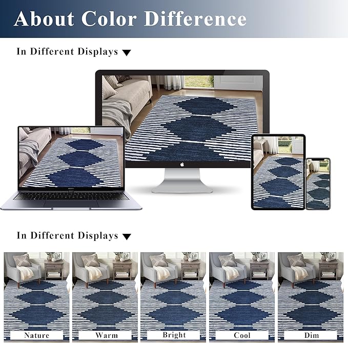 HelloTree Area Rug 4x6 Geometric Rug,Washable Modern Neutral Stain Resistant Indoor Carpet Boho Living Room Moroccan Rugs Fluffy Rug for Living Room Bedside Room Decor for Family-Blue