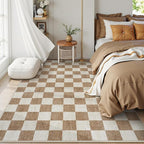 Machine Washable 5x7 Area Rugs for Living Room Checkered, Non Slip Soft Low Pile Farmhouse Geometric Modern Neutral Playroom Boys Rugs for Bedroom, Large Carpet Rugs for Dining Room(Brown,5'x7')