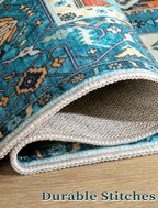 SERISSA Boho Kitchen Runner Rug, 3x7 Washable Non-Slip Runner Rug for Hallways Kitchen Rug, Ultra Soft Vintage Blue Print Distressed Tribal Floor Carpet Runner for Bedroom Entryway Laundry Room