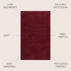 JONATHAN Y Haze Solid Low-Pile Dark Red 9x9 Square Indoor Area Rug, Coastal,Bohemian,Minimalist,Classic, Easy-Cleaning for Living Room,Bedroom,Kitchen,Pet Friendly,Non-Shedding (SEU100Q-9SQ)