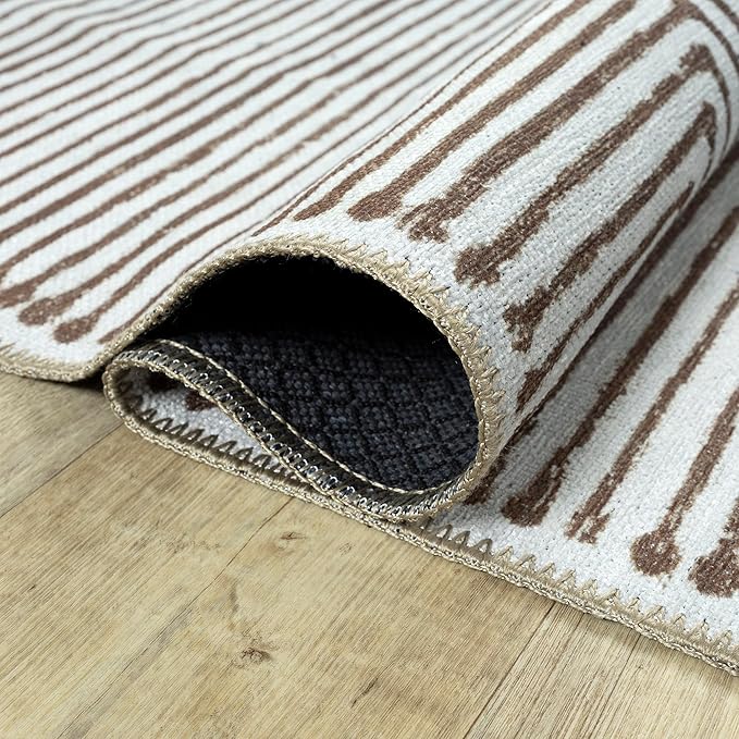 Bloom Rugs Washable Non-Slip 8' x 10' Rug - Brown Striped Area Rug for Living Room, Bedroom, Dining Room, and Kitchen - Exact Size: 8' x 10'