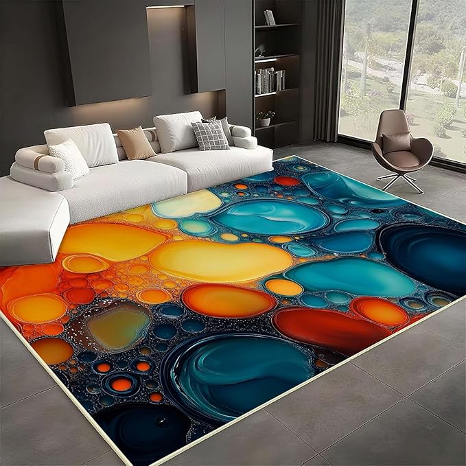 Modern Abstract Area Rug, Fluid Art Abstract Area Rug, Modern Colorful Bubbles Rugs, Geometric Rugs, Washable Non Slip Soft Alcohol Ink Carpet for Living Room (8' x 13'(Rectangular))