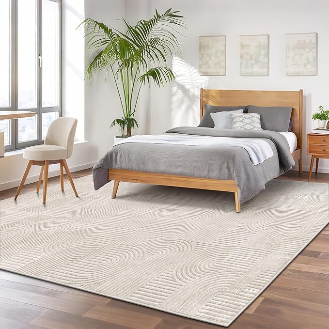 Pauwer 9x12 Washable Area Rugs for Living Room Modern Beige Solid Color Soft Fluffy Rugs for Bedroom Non Slip Boho Accent Indoor Mat Floor Carpet Cover for Kids Room Dining Room Kitchen Office