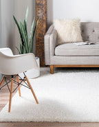 Unique Loom Solid Shag Collection Area Rug (3' 3" Square, Snow White)