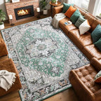 Large Area Rugs 6x9 , Washable Vintage Rugs -Low Pile, Soft Plush Rugs for Bedroom, Kitchen, Dining Room, Stain Resistance, Non Shedding & Kid & Pet Friendly, Green