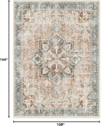 RUGGABLE Washable Vintage Area Rug – Kamran Coral 9x12, Stain-Resistant, Non-Slip – Large Machine Washable Rugs for Living Room, Bedroom, Hallway, Entryway & Office–with Cushioned Pad