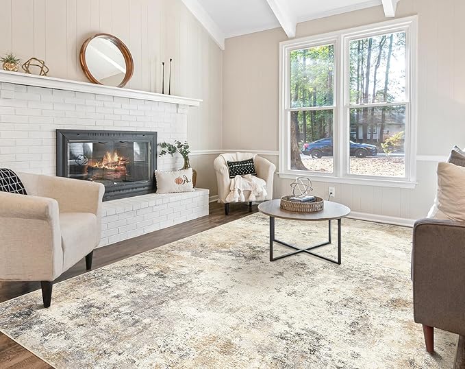 5x7 Area Rug Living Room Rugs - Washable Neutral Modern Abstract Soft Thin Large Rug Indoor Floor No Slip Rug Carpet for Bedroom Under Dining Table Home Office Decor - Golden Grey
