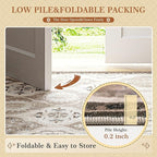 EnHomee Area Rugs 3x5, Soft Washable Rugs for Living Room Bedroom, Boho Non Slip Low Pile Stain Resistant Washable Rug Large Carpet for Dining Room,Easy to Clean Living Room Rug, Khaki