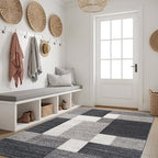 Rugshop Gray Modern Geometric Boxes Non-Slip Area Rug Non-Shedding for Living Room, Dining Room and Bedroom, 6'6" x 9'