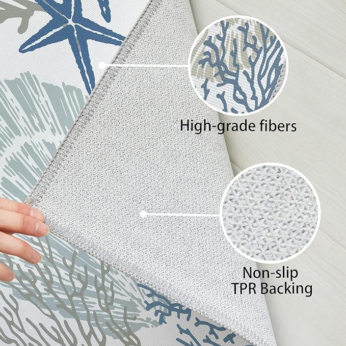 Tritard Coastal Area Rugs Nautical Beach Themed Non-Slip Machine Washable Rugs Modern Floor Carpet for Living Room Bedroom, 8x10, Blue