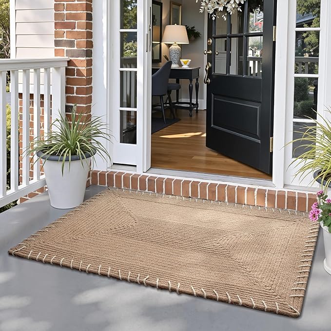 LUMI Handwoven Jute Door Mat, Non-Slip Durable Entryway Mat with Anti-Slip Mat for Hard Floor, Front Door Mats for Home Entrance, Patio, 24"x36", Knit Jute