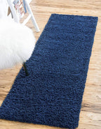 Unique Loom Solid Shag Collection Area Rug (2' 6" x 16' 5" Runner, Sapphire Blue/ Navy Blue)