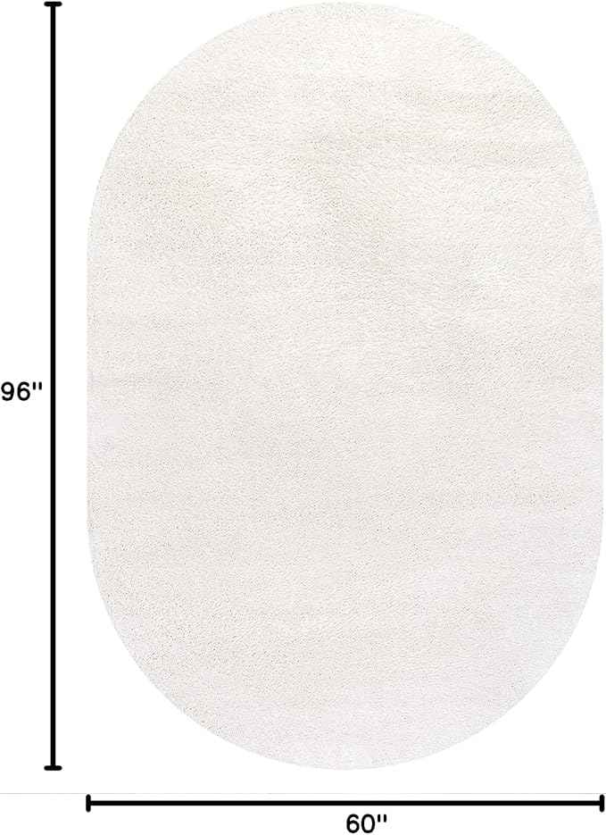 Eyely UES100T-5OV Supersoft Haze Solid Low-Pile Indoor Area Rug, Coastal, Bohemian, Minimalist, Classic, Casual for Bedroom,Kitchen,Living Room,Non Shedding,Easy-Washing, Cream, 5 X 8 Oval