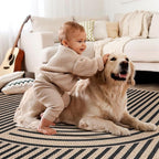 Tangsoo Easy Jute Area Rug 4x6 Washable Rug for Indoor Outdoor Patio,Non-Slip Black Indoor Outdoor Carpet,Boho Farmhouse Throw Mat for Front Porch Kitchen Bedroom Foyer