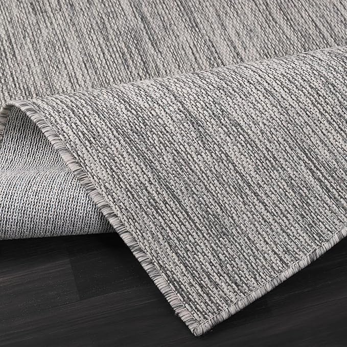 Beverly Rug Indoor Outdoor Rug 6x9, Washable Outside Carpet for Patio, Deck, Porch, Solid Modern Area Rug, Water Resistant, Silver Gray