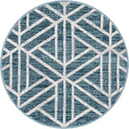 Rugs.com Lattice Trellis Collection Rug – 3 Ft Round Blue Low-Pile Rug Perfect for Kitchens, Dining Rooms