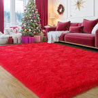 Red Fluffy Rug Plush Carpet for Bedroom Dorm, Non-Slip High Pile Rug, Shag Rug for Playroom Nursery Home Office Decor 6X9 Ft