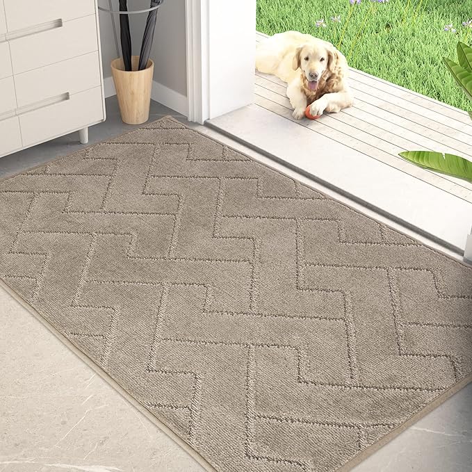 PURRUGS Dirt Trapping Door Mat 34" x 59", Non-Slip Machine Washable Entry Rug, Shoe Scraper, Dog Doormat, Super Absorbent Welcome Mat for Front & Back Door, Muddy Wet Shoes & Paws, Taupe
