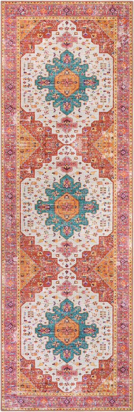 Moynesa Ultra-Thin Washable Pink Long Bathroom Rug - 2x7 Kitchen Carpet Runner, Non Skid Non Shedding Low Pile Bedroom Mat for Laundry Living Room Hall Foyer