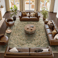 Large Area Rugs 10x12, Living Room Bedroom Carpet Extra Large Size Washable Non Slip, Vintage Distressed Medallio Low Pile Thin Rug for Big Dining Room, Multi Brown/Olive