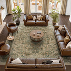 Large Area Rugs 10x12, Living Room Bedroom Carpet Extra Large Size Washable Non Slip, Vintage Distressed Medallio Low Pile Thin Rug for Big Dining Room, Multi Brown/Olive