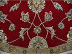 Exotic Red Hand Knotted All Over Leaf Pattern Wool and Silk Rajasthan Design Round Rug (6'x6')