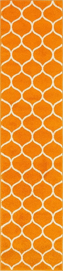 Rugs.com Lattice Frieze Collection Rug – 2' x 8' 8 Runner Orange Medium Rug Perfect for Living Rooms, Large Dining Rooms, Open Floorplans