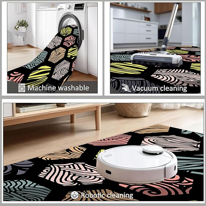 Large Living Room Area Rug 4x6ft,Modern Geometric Rugs, Multicolor Low Pile Farmhouse Carpet, Machine Washable & Non-Slip Non-Shedding for Classroom, Bedroom & Dorm