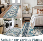 jinchan Runner Rug 2x5 Washable Kitchen Hallway Runner Soft Thin Vintage Low Pile Non Slip Distressed Carpet Floral Medallion Rug for Bathroom Bedroom Laundry Room Blue Multi