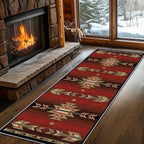 Red Arrow Runner Rug, 3x10ft Retro Geometric Hallway Runner Rug - Corridor & Busy Home Foyer Rugs, Washable Flannel Non-Slip Mat, Southwestern Tribe Decor Carpet for High-Traffic Areas