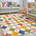 jinchan Macy Area Rug 4x6 Kids Washable Indoor Floor Cover Non-Slip Modern Soft Rug Elementary School Classroom Colorful Diamond Carpet for Nursery Playroom Daycare Bedroom Living Room Circus on Cream