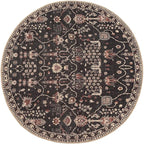 GLN Rugs Traditional Collection - Machine Washable Area Rug, Traditional Washable, Non Slip, Low Pile Chenille Rug, Living Room, Bedroom, Kitchen Rug (5'3" Round Black)